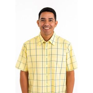 Dockers Mens Size xl 17 Color Cream/Grey Short Sleeve Plaid Button Down Shirt